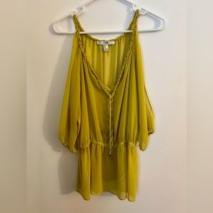 Forever 21 Sheer yellow-green long sleeve blouse